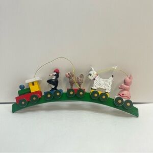 vintage wooden christmas train ornament animals hand-painted